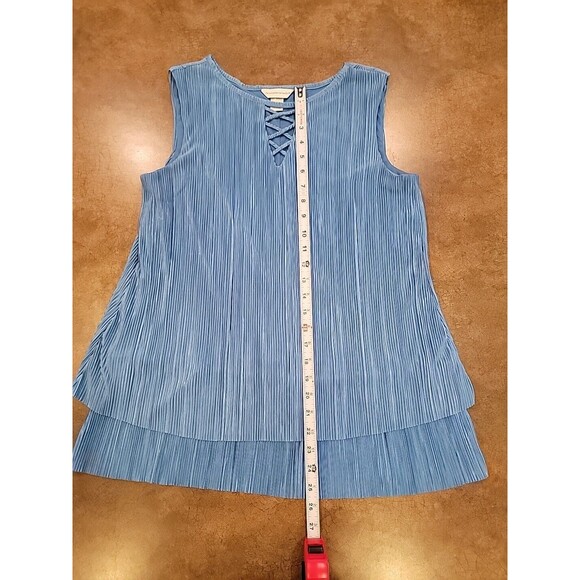 Christopher & Banks Womens Sleeveless Tiered Blue Metallic Tank Top Size Med - Picture 7 of 11